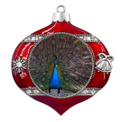 Bird Peacock Feathers Metal Snowflake And Bell Red Ornament