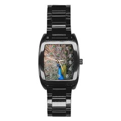 Peacock Bird Animal Peafowl Stainless Steel Barrel Watch by Perong