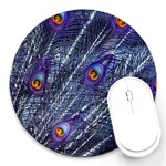 Peacock Bird Feathers Coloured Plumage Round Mousepad Front