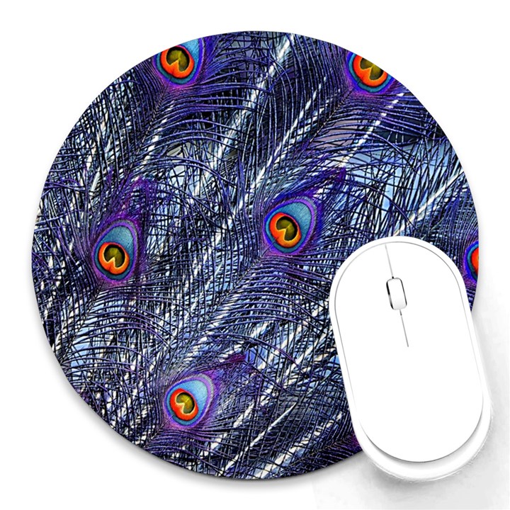 Peacock Bird Feathers Coloured Plumage Round Mousepad