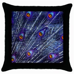 Peacock Bird Feathers Coloured Plumage Throw Pillow Case (black) by Perong