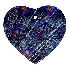 Peacock Bird Feathers Coloured Plumage Heart Ornament (two Sides)