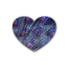 Peacock Bird Feathers Coloured Plumage Rubber Coaster (heart)