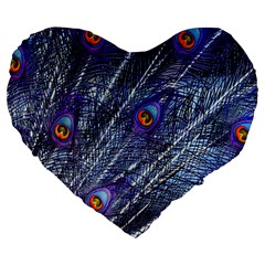 Peacock Bird Feathers Coloured Plumage Large 19  Premium Heart Shape Cushions by Perong