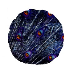 Peacock Bird Feathers Coloured Plumage Standard 15  Premium Flano Round Cushions by Perong