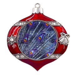 Peacock Bird Feathers Coloured Plumage Metal Snowflake And Bell Red Ornament