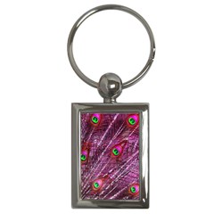 Peacock Feathers Coloured Plumage Pink Red Key Chain (rectangle)