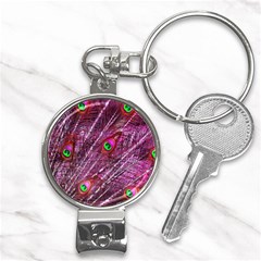 Peacock Feathers Coloured Plumage Pink Red Nail Clippers Key Chain by Perong