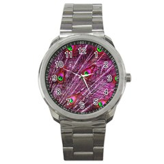 Peacock Feathers Coloured Plumage Pink Red Sport Metal Watch