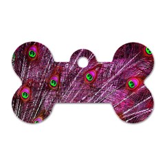 Peacock Feathers Coloured Plumage Pink Red Dog Tag Bone (one Side) by Perong