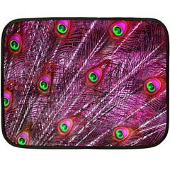 Peacock Feathers Coloured Plumage Pink Red Two Sides Fleece Blanket (mini) by Perong