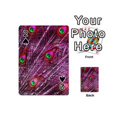 Peacock Feathers Coloured Plumage Pink Red Playing Cards 54 Designs (mini) by Perong