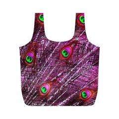 Peacock Feathers Coloured Plumage Pink Red Full Print Recycle Bag (m) by Perong