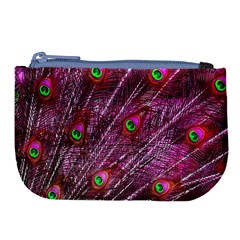 Peacock Feathers Coloured Plumage Pink Red Large Coin Purse by Perong