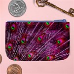 Peacock Feathers Coloured Plumage Pink Red Large Coin Purse Back