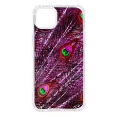 Peacock Feathers Coloured Plumage Pink Red Iphone 14 Plus Tpu Uv Print Case by Perong