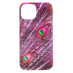 Peacock Feathers Coloured Plumage Pink Red Iphone 15 Plus Black Uv Print Pc Hardshell Case by Perong