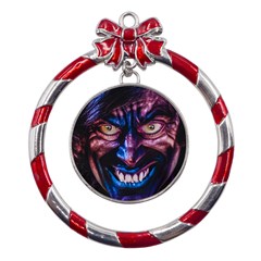 Shadow Madness (ai) Metal Red Ribbon Round Ornament by dflcprintsclothing