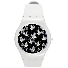 Crane Pattern Round Plastic Sport Watch (m)