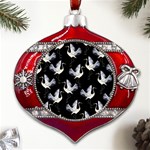 Crane Pattern Metal Snowflake And Bell Red Ornament Front