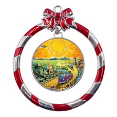 Grateful Dead Golden Road Metal Red Ribbon Round Ornament by Bedest