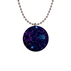 Realistic Night Sky Poster With Constellations 1  Button Necklace by Ket1n9