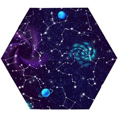 Realistic Night Sky Poster With Constellations Wooden Puzzle Hexagon by Ket1n9