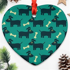 Happy Dogs Animals Pattern Heart Ornament (two Sides)