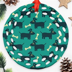 Happy Dogs Animals Pattern Round Filigree Ornament (two Sides)