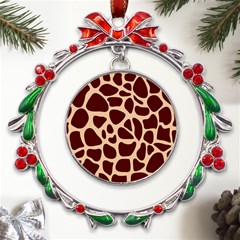 Animal Print Girraf Patterns Metal X mas Wreath Ribbon Ornament by Ket1n9