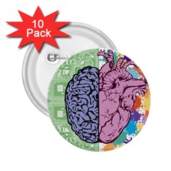 Brain Heart Balance Emotion 2 25  Buttons (10 Pack) 