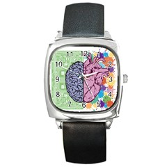 Brain Heart Balance Emotion Square Metal Watch