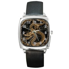 Fantasy Dragon Pentagram Square Metal Watch