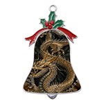 Fantasy Dragon Pentagram Metal Holly Leaf Bell Ornament Front