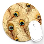 Vintage Peacock Feather Peacock Feather Pattern Background Nature Bird Nature Round Mousepad Front