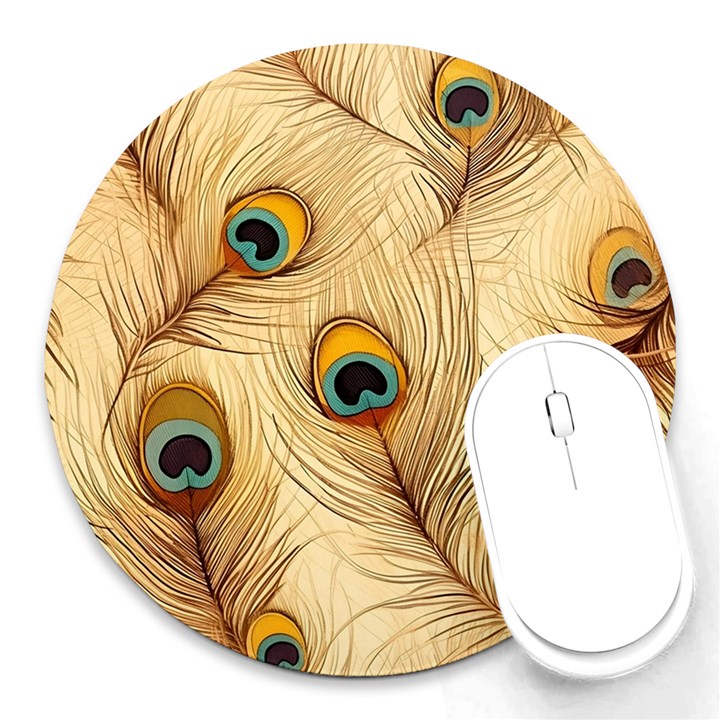 Vintage Peacock Feather Peacock Feather Pattern Background Nature Bird Nature Round Mousepad