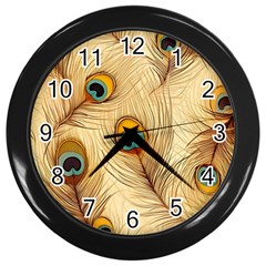 Vintage Peacock Feather Peacock Feather Pattern Background Nature Bird Nature Wall Clock (black)