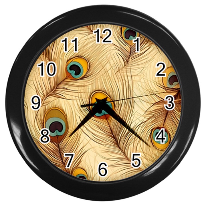 Vintage Peacock Feather Peacock Feather Pattern Background Nature Bird Nature Wall Clock (Black)