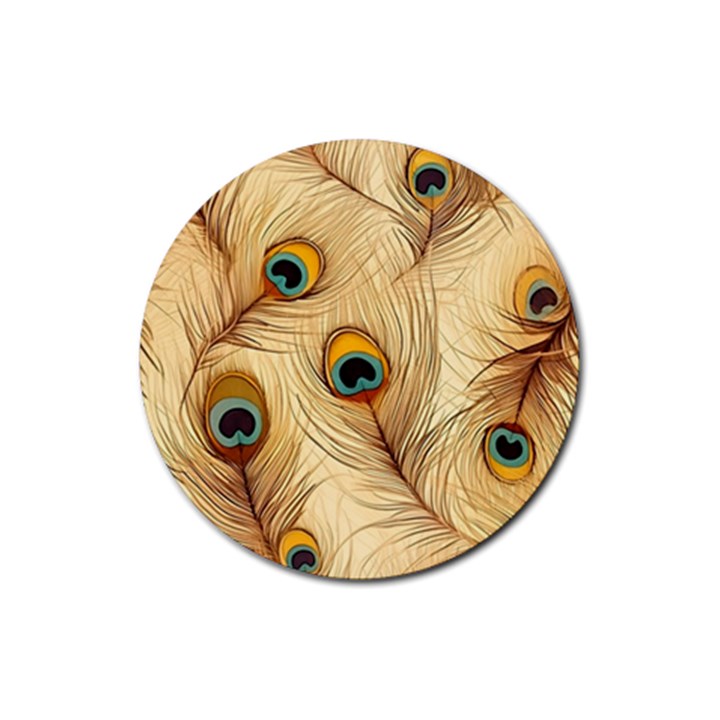 Vintage Peacock Feather Peacock Feather Pattern Background Nature Bird Nature Rubber Coaster (Round)