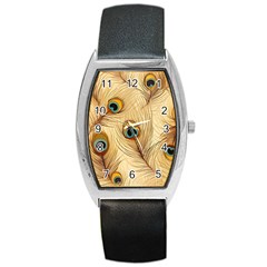 Vintage Peacock Feather Peacock Feather Pattern Background Nature Bird Nature Barrel Style Metal Watch