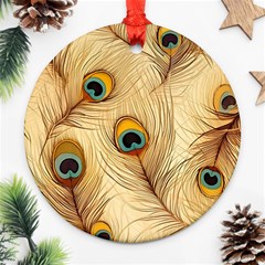 Vintage Peacock Feather Peacock Feather Pattern Background Nature Bird Nature Round Ornament (two Sides)