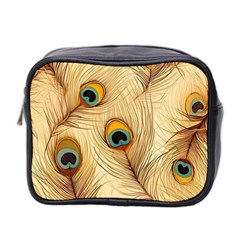 Vintage Peacock Feather Peacock Feather Pattern Background Nature Bird Nature Mini Toiletries Bag (two Sides)