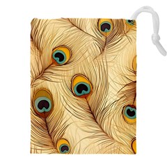 Vintage Peacock Feather Peacock Feather Pattern Background Nature Bird Nature Drawstring Pouch (4xl) by Maspions