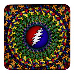 Grateful Dead Bear Pattern Square Glass Fridge Magnet (4 Pack) by Maspions