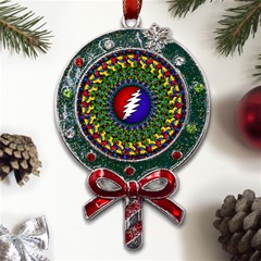 Grateful Dead Bear Pattern Metal X mas Lollipop With Crystal Ornament