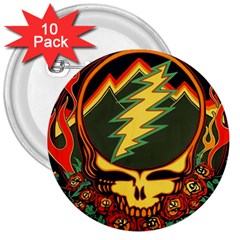 Grateful Dead Steal Your Face Deadhead Hippie Logo Music 3  Buttons (10 Pack)  by Perong