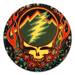 Grateful Dead Steal Your Face Deadhead Hippie Logo Music Magnet 5  (round) by Perong