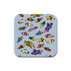 Fish Ocean Sea Water Diving Blue Rubber Square Coaster (4 Pack) by Perong