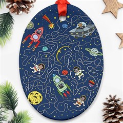 Cat Space Astronaut Rocket Maze Ornament (oval)