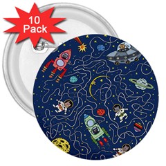 Cat Space Astronaut Rocket Maze 3  Buttons (10 Pack) 